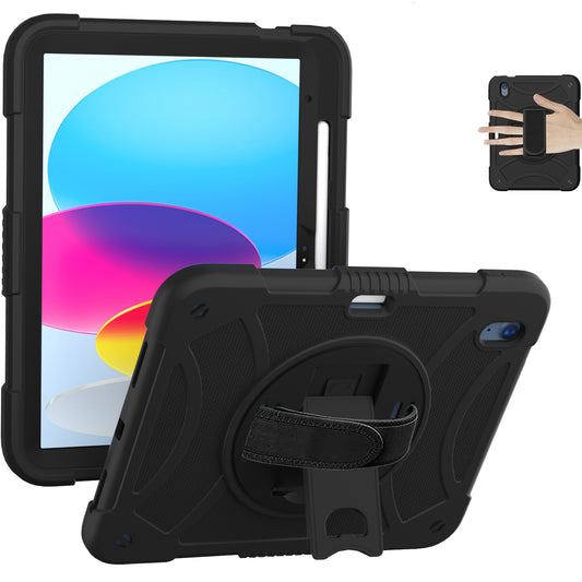 For iPad 10.9 (2022) Silicone+PC Tablet Case Kickstand Anti-Slip Drop Protection Cover with Pencil Holder