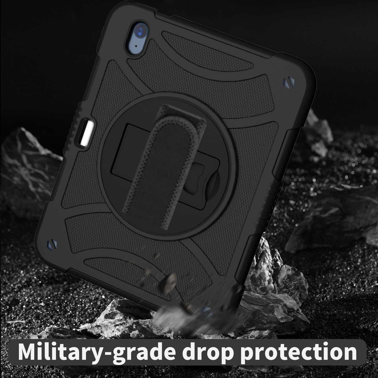 For iPad 10.9 (2022) Silicone+PC Tablet Case Kickstand Anti-Slip Drop Protection Cover with Pencil Holder