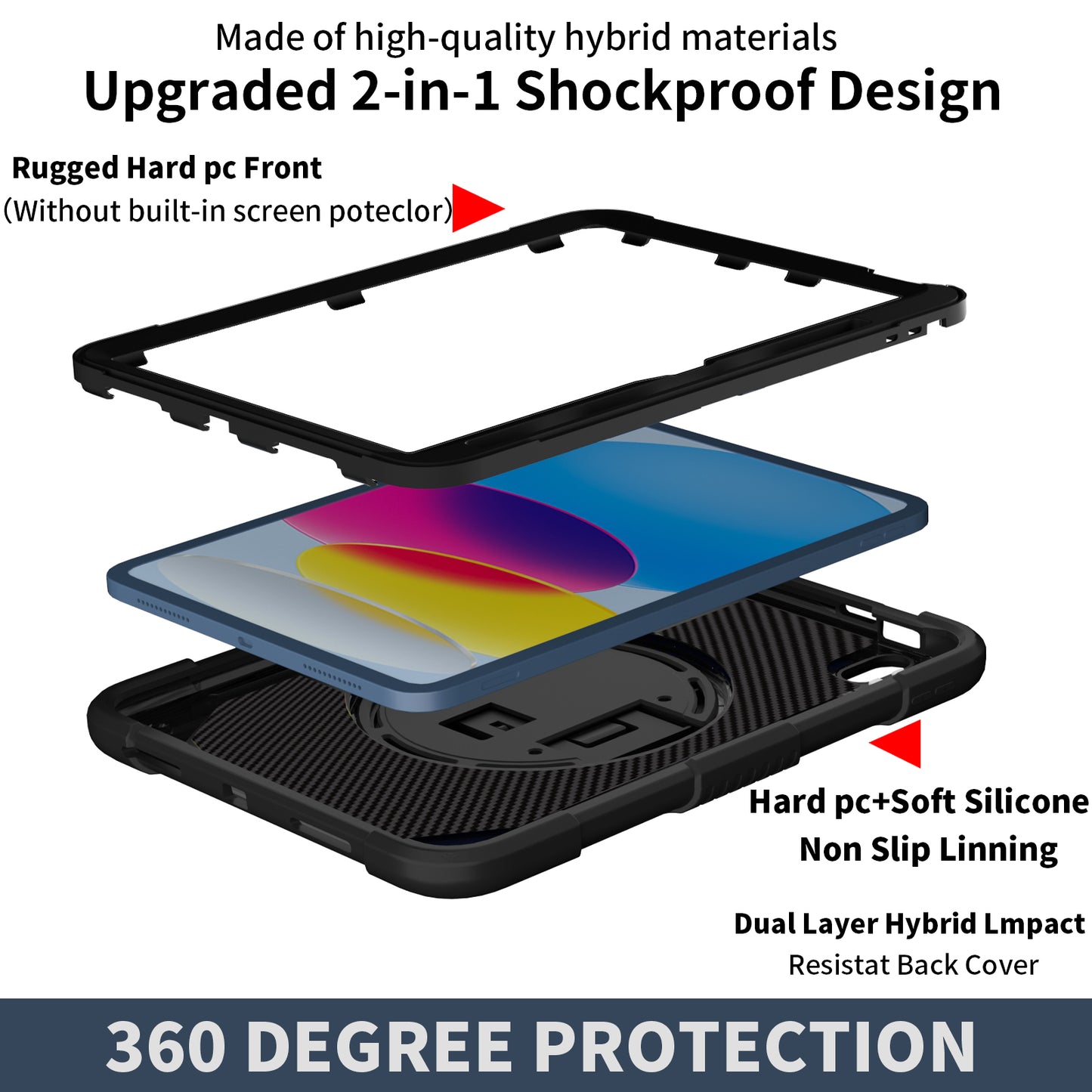For iPad 10.9 (2022) Silicone+PC Tablet Case Kickstand Anti-Slip Drop Protection Cover with Pencil Holder