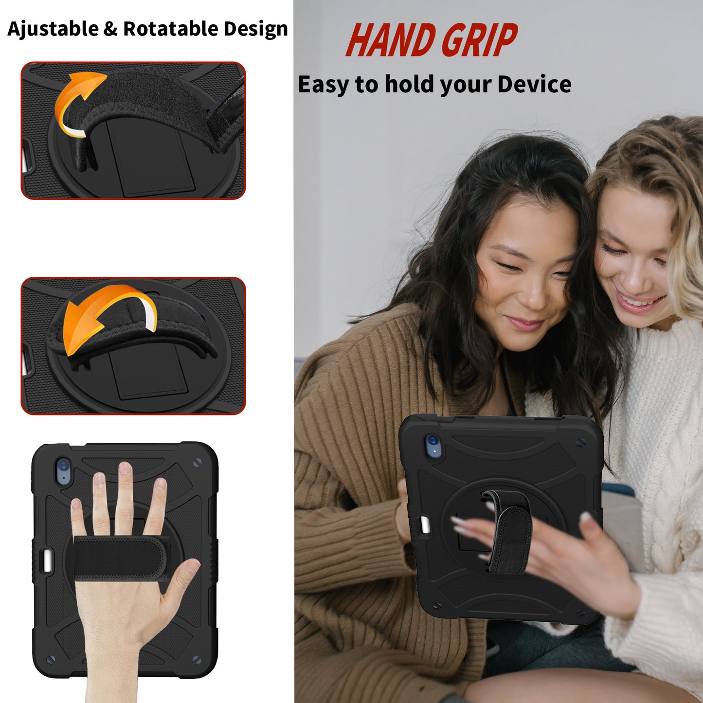 For iPad 10.9 (2022) Silicone+PC Tablet Case Kickstand Anti-Slip Drop Protection Cover with Pencil Holder
