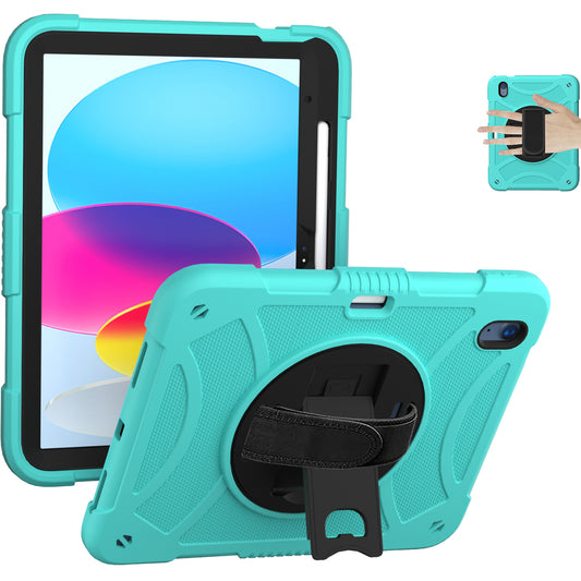 For iPad 10.9 (2022) Silicone+PC Tablet Case Kickstand Anti-Slip Drop Protection Cover with Pencil Holder