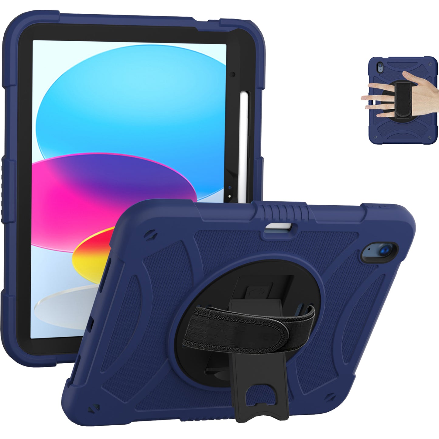 For iPad 10.9 (2022) Silicone+PC Tablet Case Kickstand Anti-Slip Drop Protection Cover with Pencil Holder