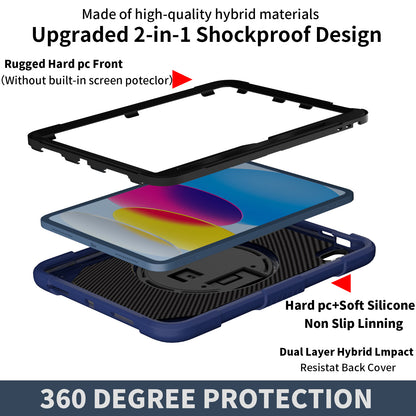 For iPad 10.9 (2022) Silicone+PC Tablet Case Kickstand Anti-Slip Drop Protection Cover with Pencil Holder