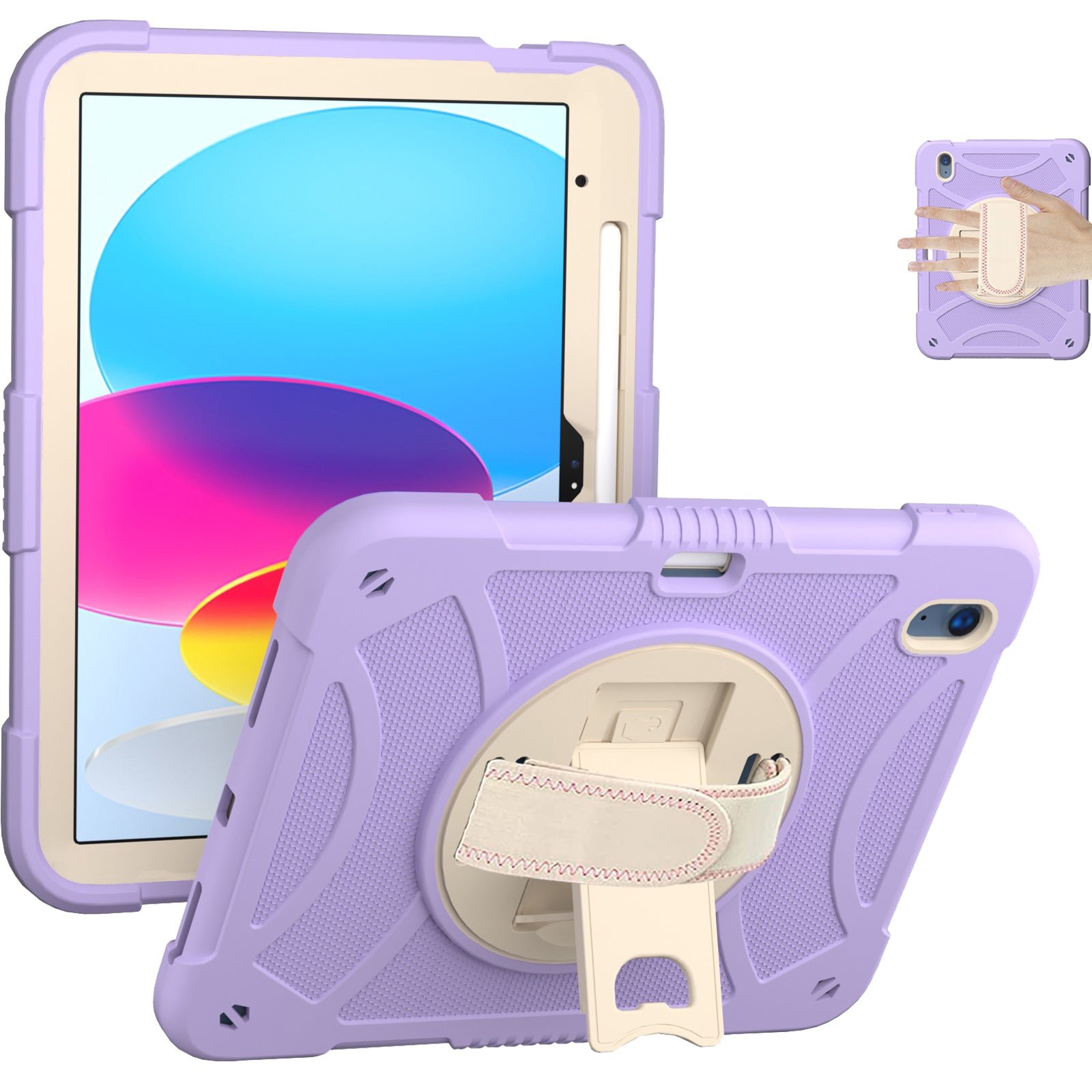 For iPad 10.9 (2022) Silicone+PC Tablet Case Kickstand Anti-Slip Drop Protection Cover with Pencil Holder