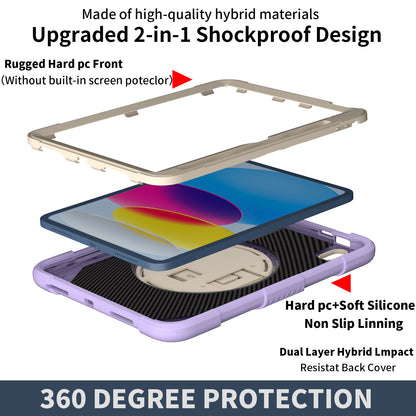 For iPad 10.9 (2022) Silicone+PC Tablet Case Kickstand Anti-Slip Drop Protection Cover with Pencil Holder