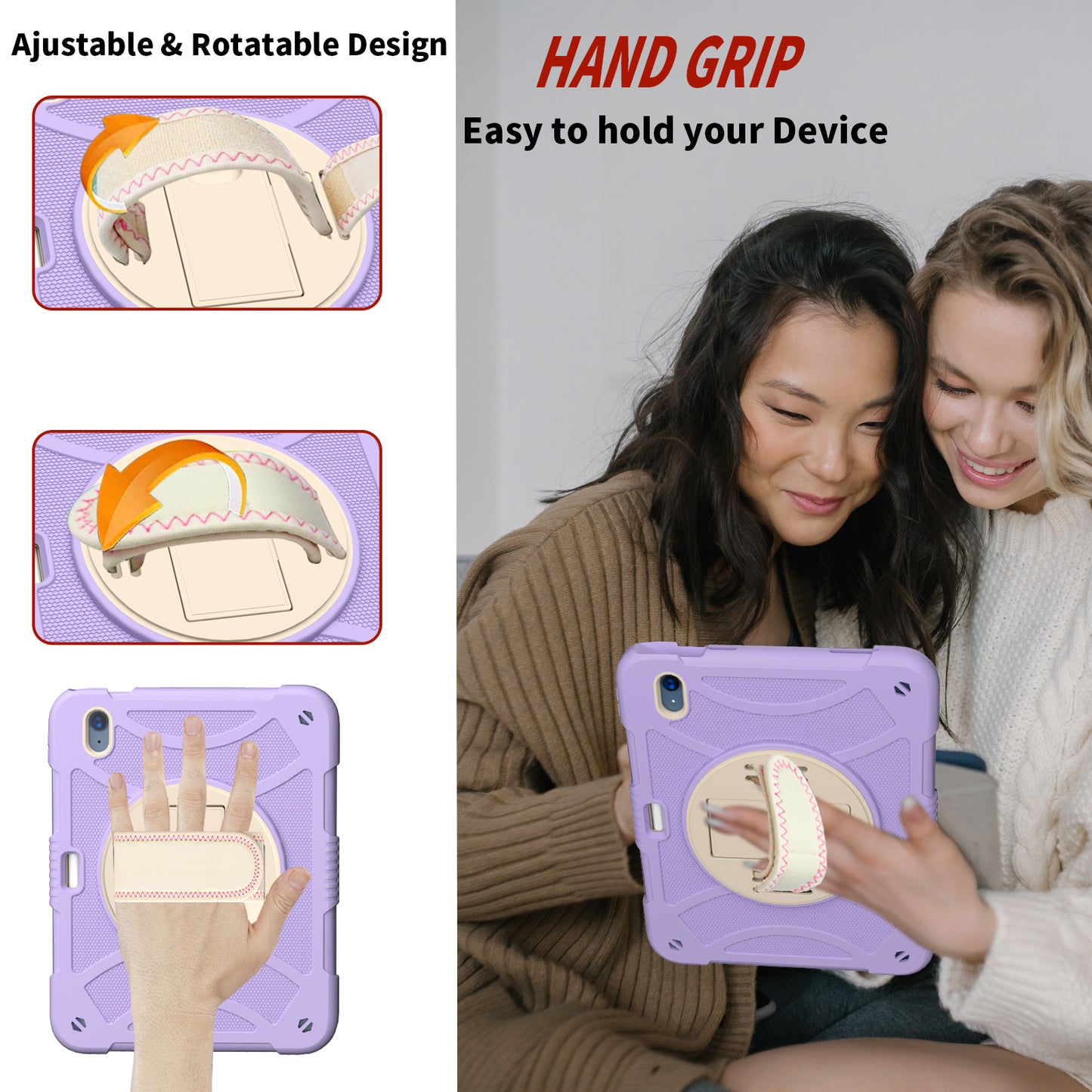 For iPad 10.9 (2022) Silicone+PC Tablet Case Kickstand Anti-Slip Drop Protection Cover with Pencil Holder