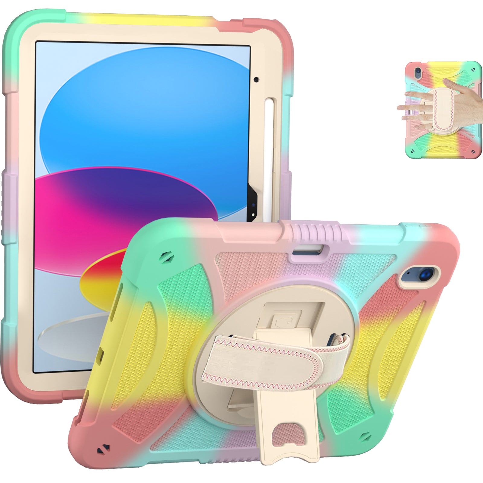 For iPad 10.9 (2022) Silicone+PC Tablet Case Kickstand Anti-Slip Drop Protection Cover with Pencil Holder