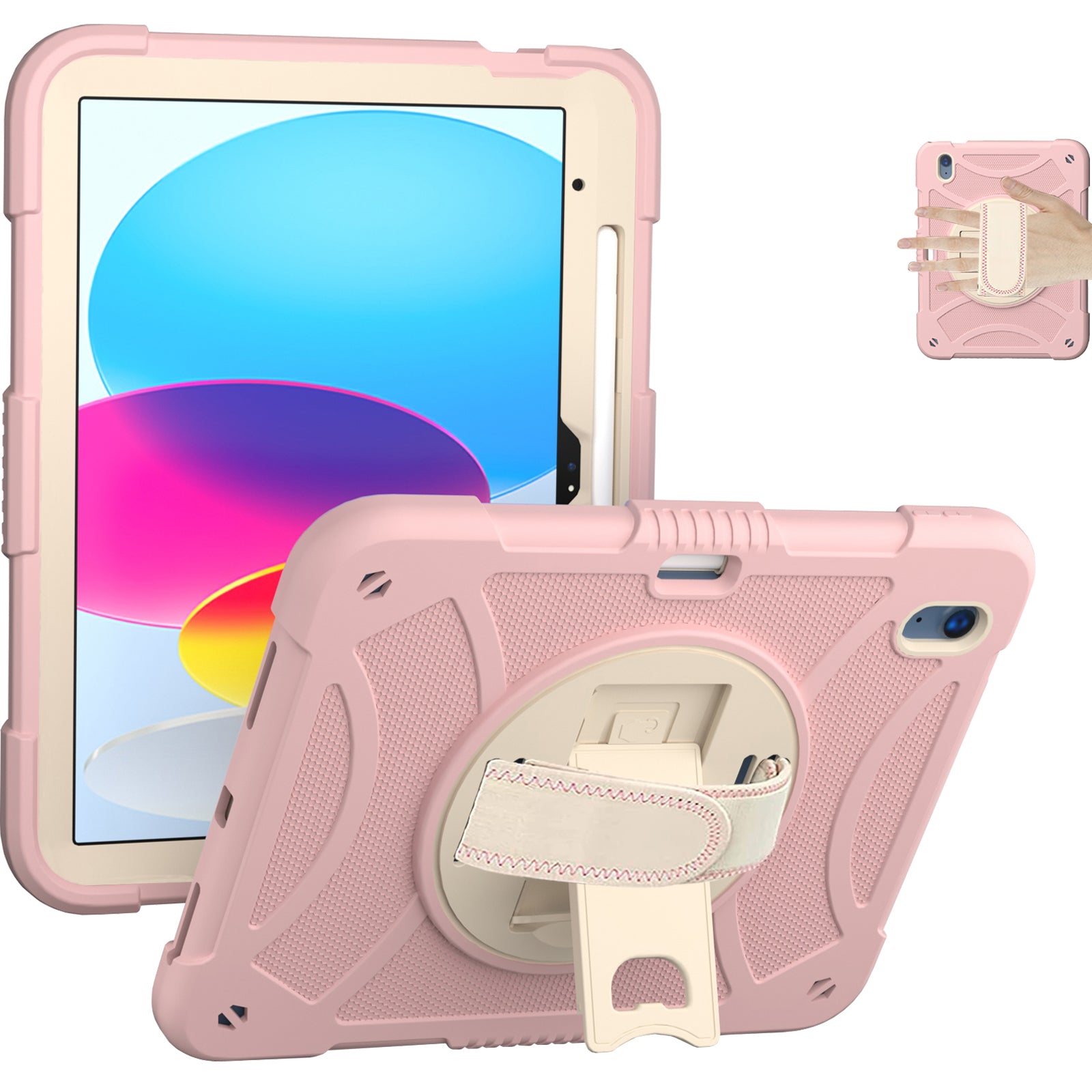 For iPad 10.9 (2022) Silicone+PC Tablet Case Kickstand Anti-Slip Drop Protection Cover with Pencil Holder