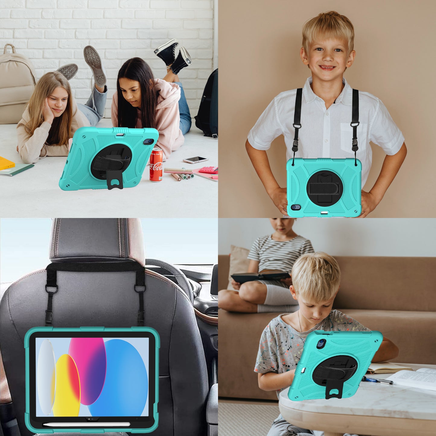For iPad 10.9 (2022) Rotating Kickstand Tablet Case Silicone+PC Anti-Drop Cover with Pencil Holder / Shoulder Strap