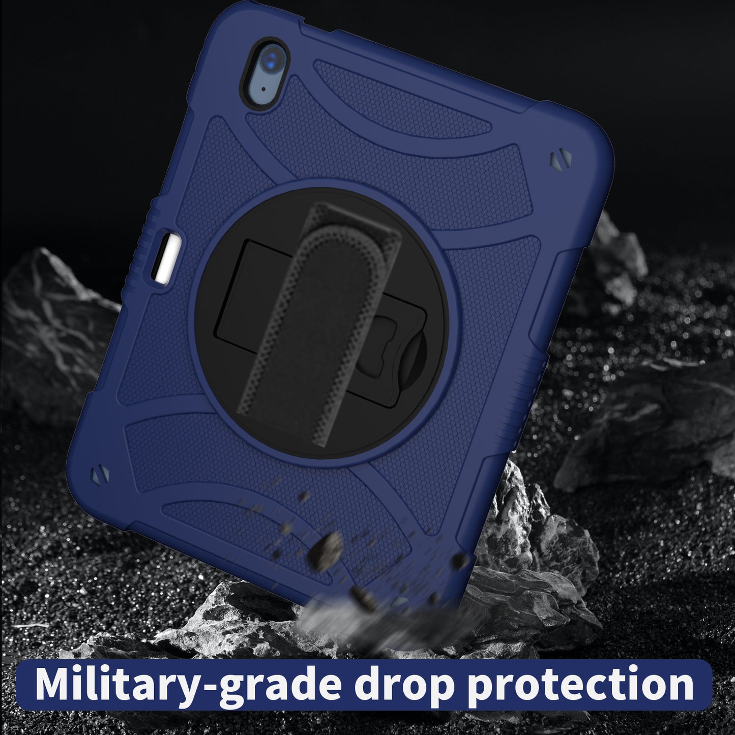 For iPad 10.9 (2022) Rotating Kickstand Tablet Case Silicone+PC Anti-Drop Cover with Pencil Holder / Shoulder Strap