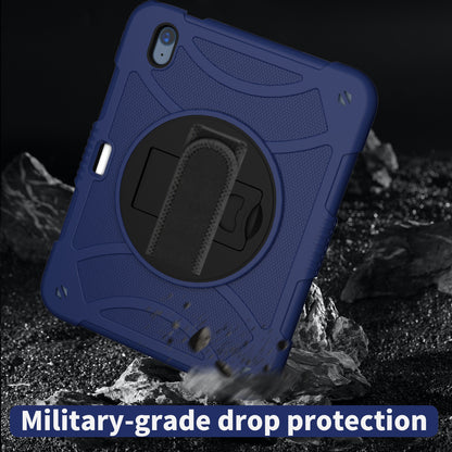 For iPad 10.9 (2022) Rotating Kickstand Tablet Case Silicone+PC Anti-Drop Cover with Pencil Holder / Shoulder Strap