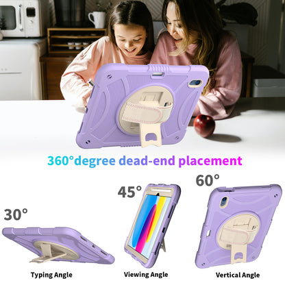 For iPad 10.9 (2022) Rotating Kickstand Tablet Case Silicone+PC Anti-Drop Cover with Pencil Holder / Shoulder Strap