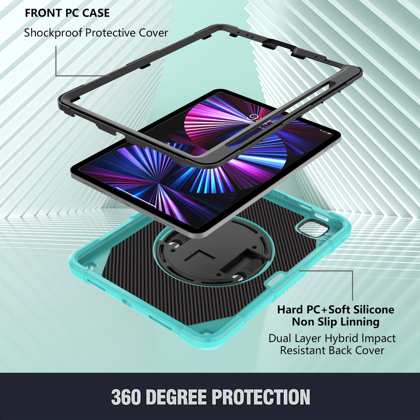 Tablet Case for iPad Pro 11 (2018) / (2020) / (2021) / (2022) / iPad Air (2020) / (2022) , Silicone+PC Rotating Kickstand Protective Cover with Pencil Holder