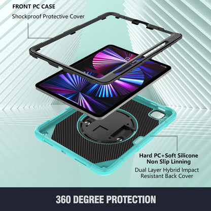 Tablet Case for iPad Pro 11 (2018) / (2020) / (2021) / (2022) / iPad Air (2020) / (2022) , Silicone+PC Rotating Kickstand Protective Cover with Pencil Holder