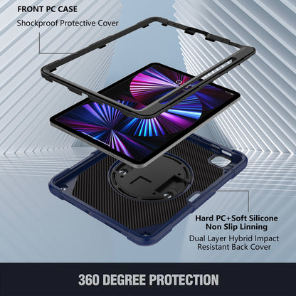 Tablet Case for iPad Pro 11 (2018) / (2020) / (2021) / (2022) / iPad Air (2020) / (2022) , Silicone+PC Rotating Kickstand Protective Cover with Pencil Holder