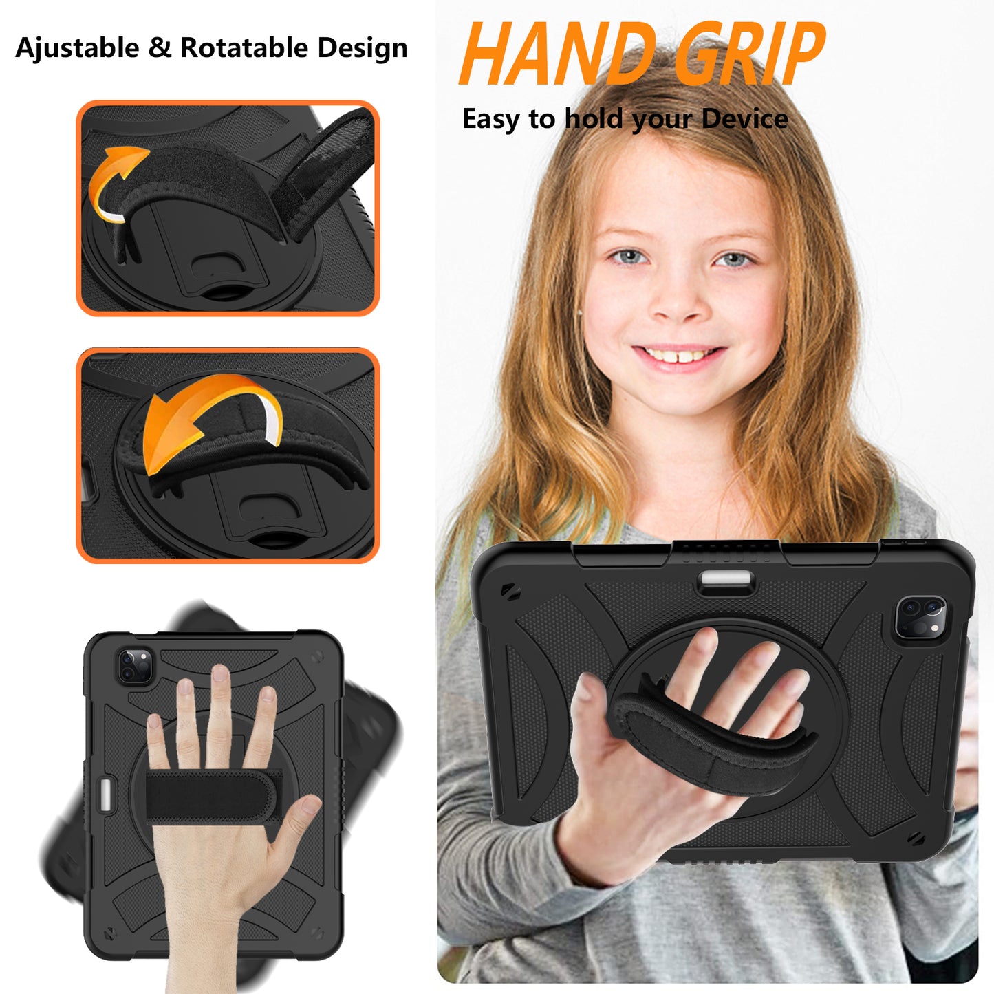 Tablet Case for iPad Pro 11 (2018) / (2020) / (2021) / (2022) / iPad Air (2020) / (2022) , Silicone+PC Rotating Kickstand Protective Cover with Pencil Holder