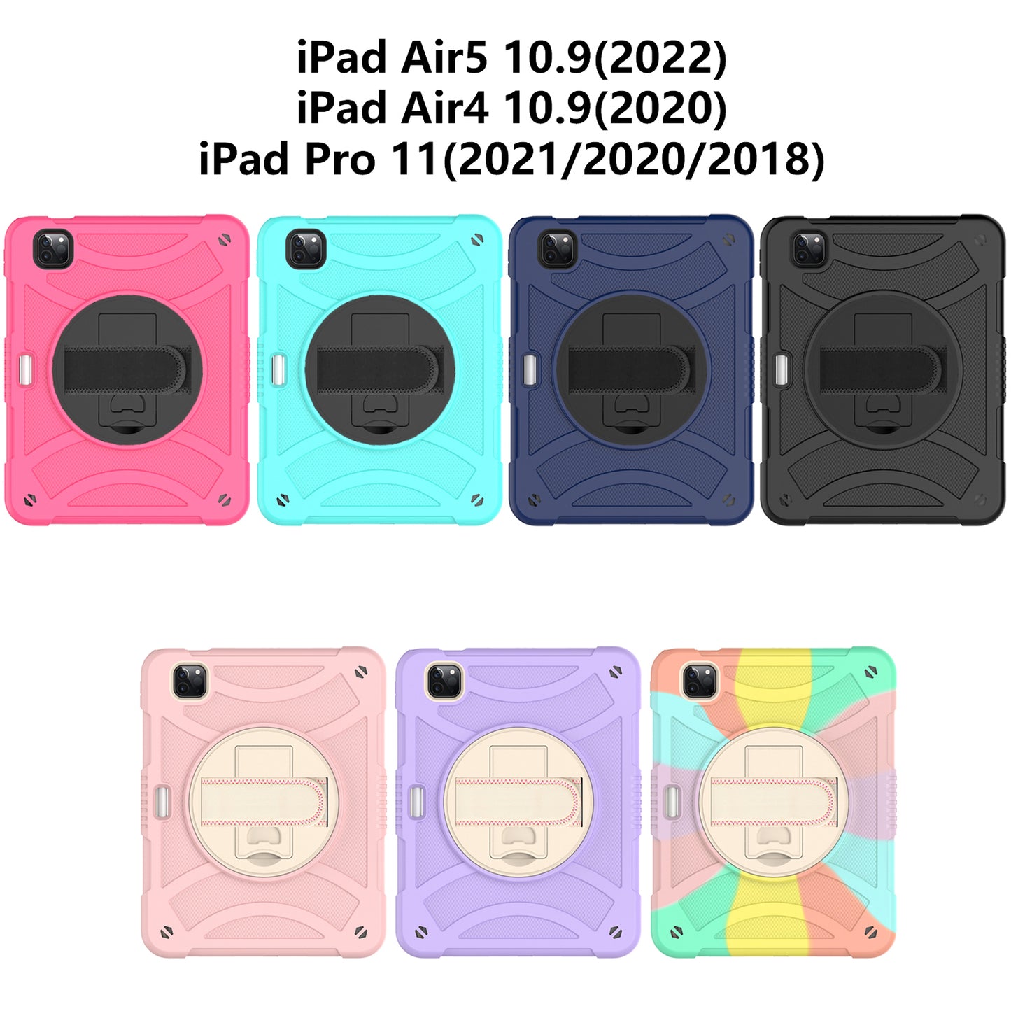 Tablet Case for iPad Pro 11 (2018) / (2020) / (2021) / (2022) / iPad Air (2020) / (2022) , Silicone+PC Rotating Kickstand Protective Cover with Pencil Holder