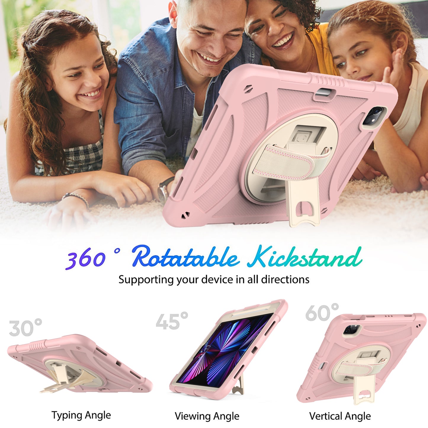 Tablet Case for iPad Pro 11 (2018) / (2020) / (2021) / (2022) / iPad Air (2020) / (2022) , Silicone+PC Rotating Kickstand Protective Cover with Pencil Holder
