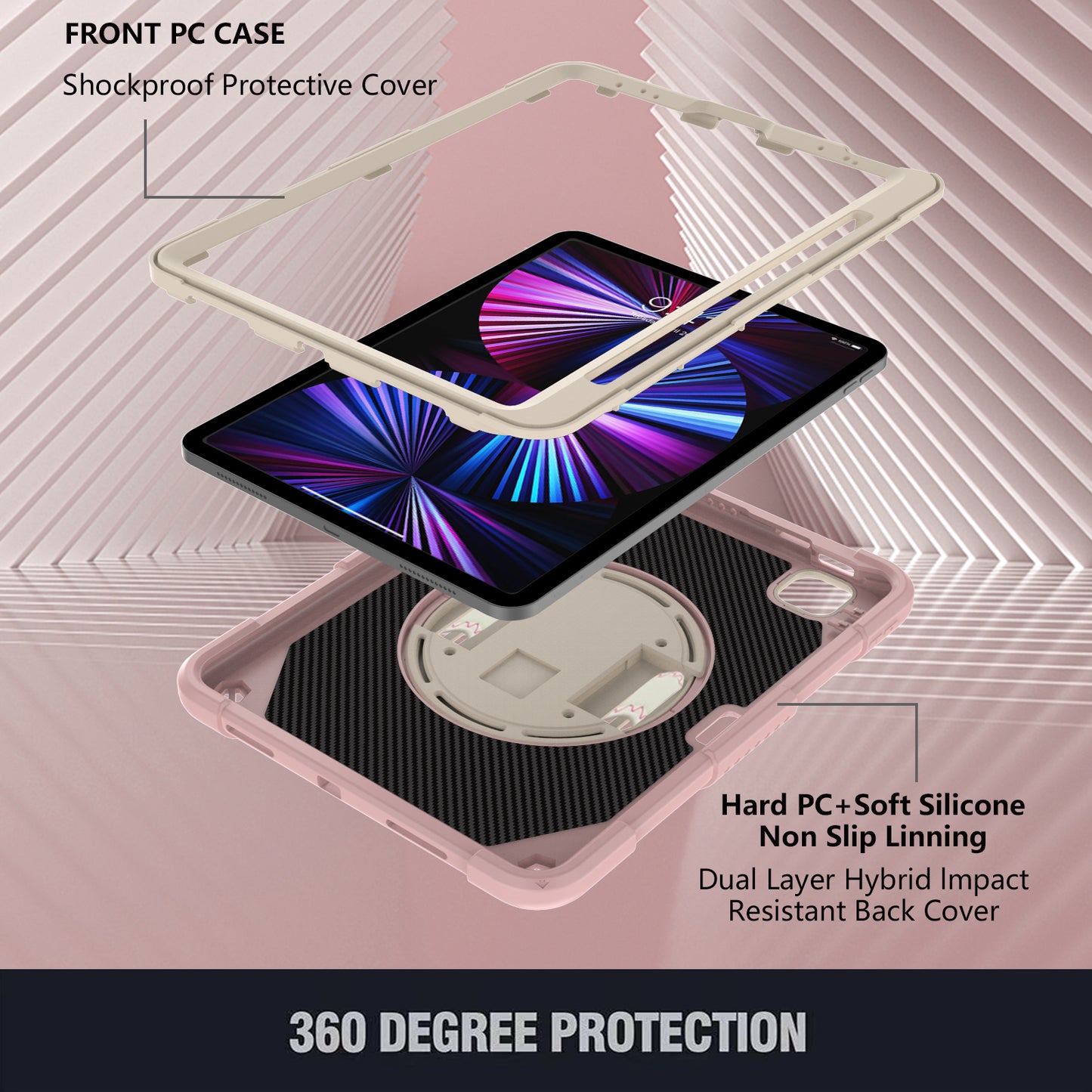 Tablet Case for iPad Pro 11 (2018) / (2020) / (2021) / (2022) / iPad Air (2020) / (2022) , Silicone+PC Rotating Kickstand Protective Cover with Pencil Holder