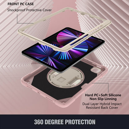 Tablet Case for iPad Pro 11 (2018) / (2020) / (2021) / (2022) / iPad Air (2020) / (2022) , Silicone+PC Rotating Kickstand Protective Cover with Pencil Holder