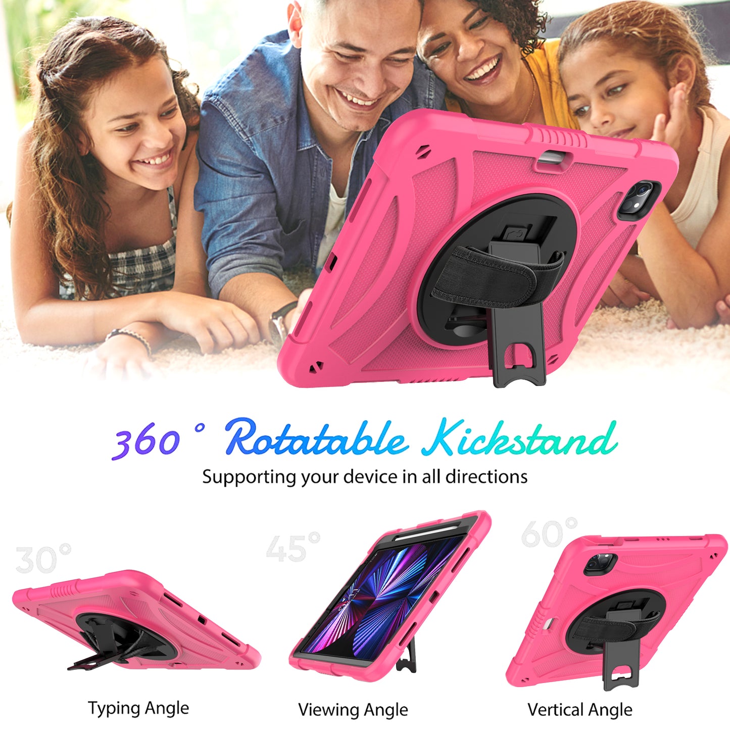 Tablet Case for iPad Pro 11 (2018) / (2020) / (2021) / (2022) / iPad Air (2020) / (2022) , Silicone+PC Rotating Kickstand Protective Cover with Pencil Holder