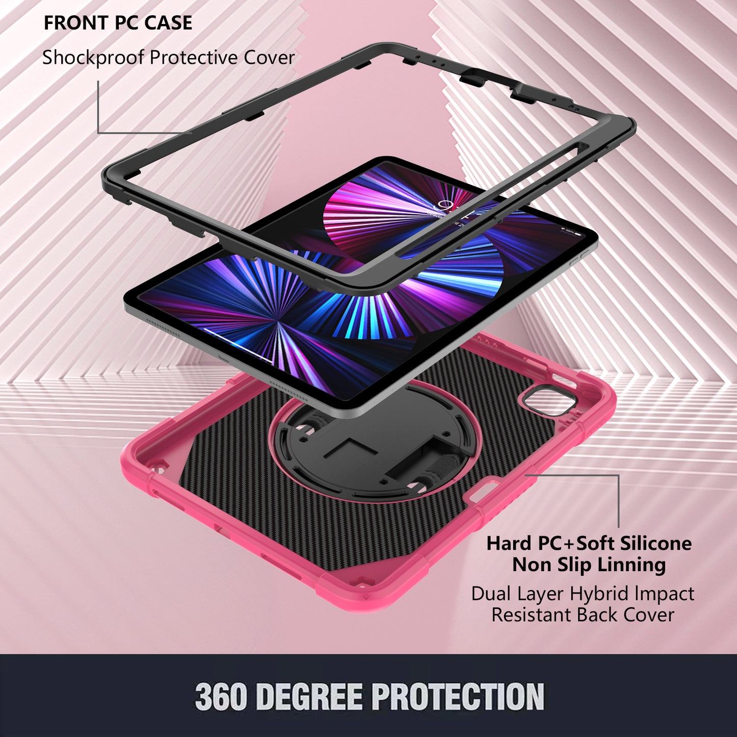 Tablet Case for iPad Pro 11 (2018) / (2020) / (2021) / (2022) / iPad Air (2020) / (2022) , Silicone+PC Rotating Kickstand Protective Cover with Pencil Holder