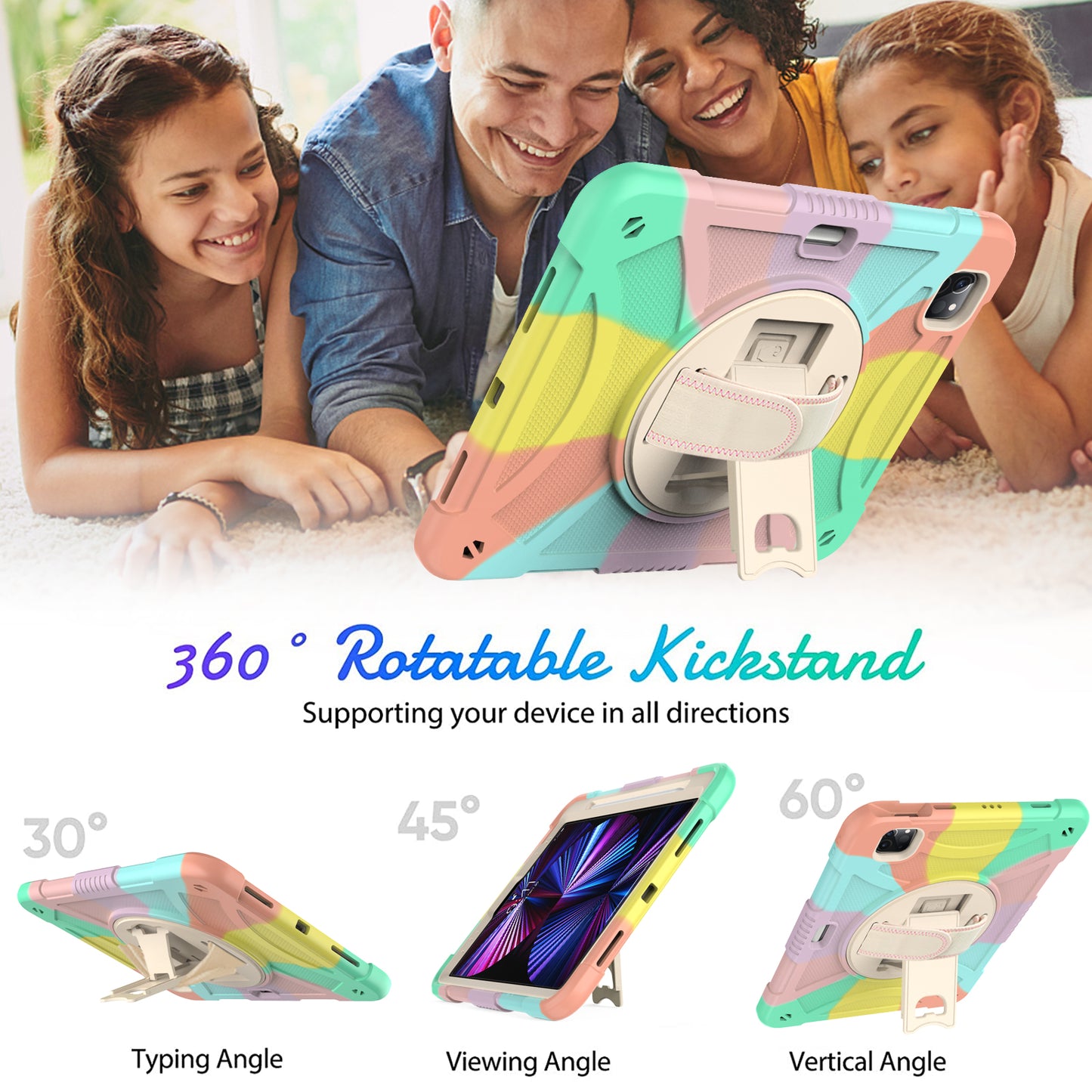 Tablet Case for iPad Pro 11 (2018) / (2020) / (2021) / (2022) / iPad Air (2020) / (2022) , Silicone+PC Rotating Kickstand Protective Cover with Pencil Holder