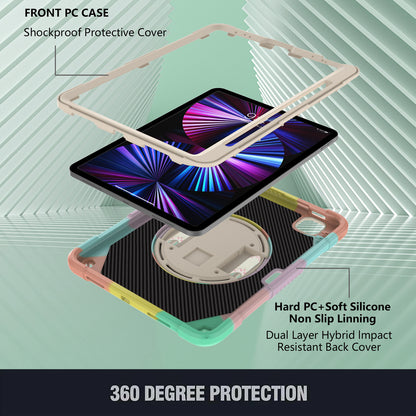Tablet Case for iPad Pro 11 (2018) / (2020) / (2021) / (2022) / iPad Air (2020) / (2022) , Silicone+PC Rotating Kickstand Protective Cover with Pencil Holder