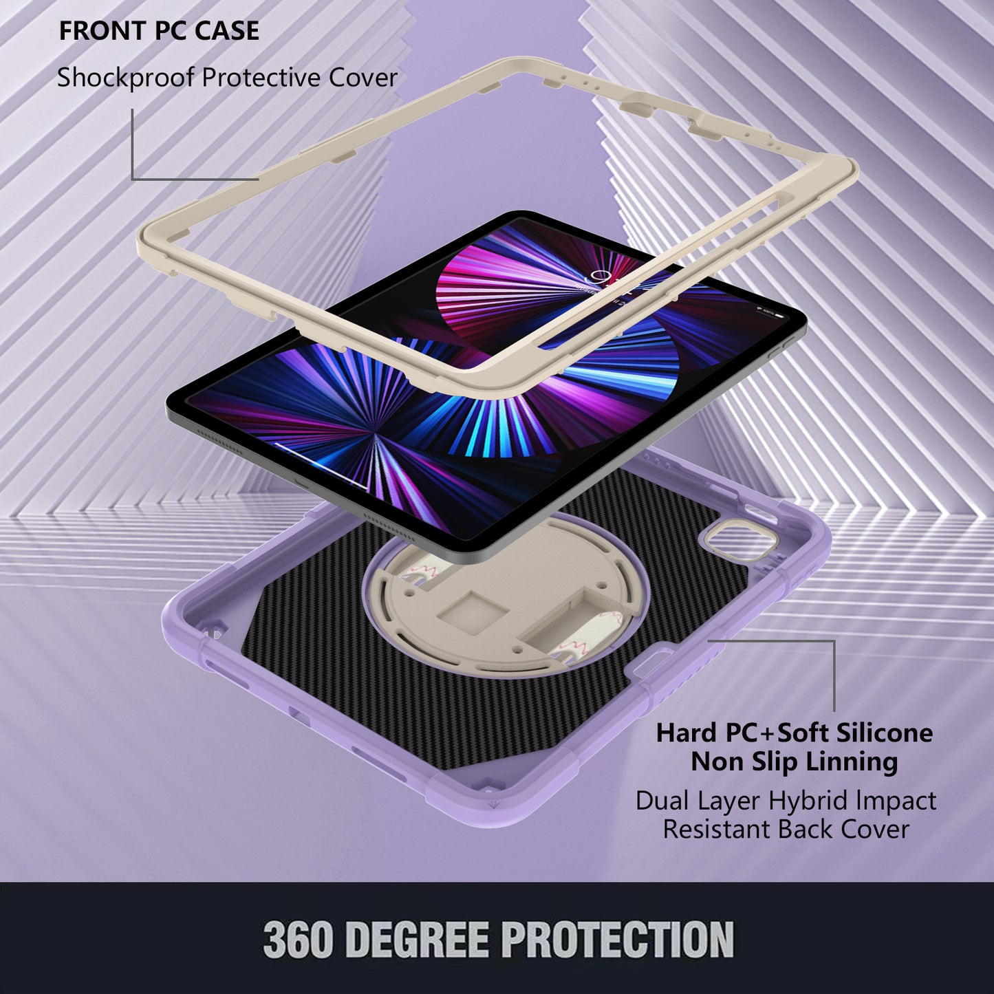 Tablet Case for iPad Pro 11 (2018) / (2020) / (2021) / (2022) / iPad Air (2020) / (2022) , Silicone+PC Rotating Kickstand Protective Cover with Pencil Holder