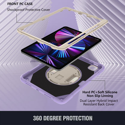Tablet Case for iPad Pro 11 (2018) / (2020) / (2021) / (2022) / iPad Air (2020) / (2022) , Silicone+PC Rotating Kickstand Protective Cover with Pencil Holder