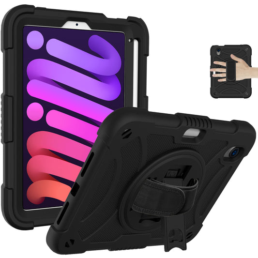 For iPad mini (2021) Silicone+PC Protective Cover Rotating Kickstand Shockproof Tablet Case with Pencil Holder