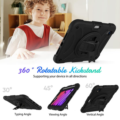 For iPad mini (2021) Silicone+PC Protective Cover Rotating Kickstand Shockproof Tablet Case with Pencil Holder