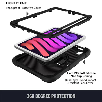 For iPad mini (2021) Silicone+PC Protective Cover Rotating Kickstand Shockproof Tablet Case with Pencil Holder