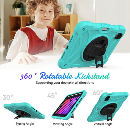 For iPad mini (2021) Silicone+PC Protective Cover Rotating Kickstand Shockproof Tablet Case with Pencil Holder
