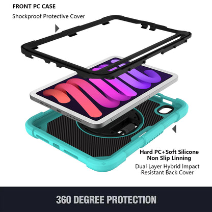 For iPad mini (2021) Silicone+PC Protective Cover Rotating Kickstand Shockproof Tablet Case with Pencil Holder