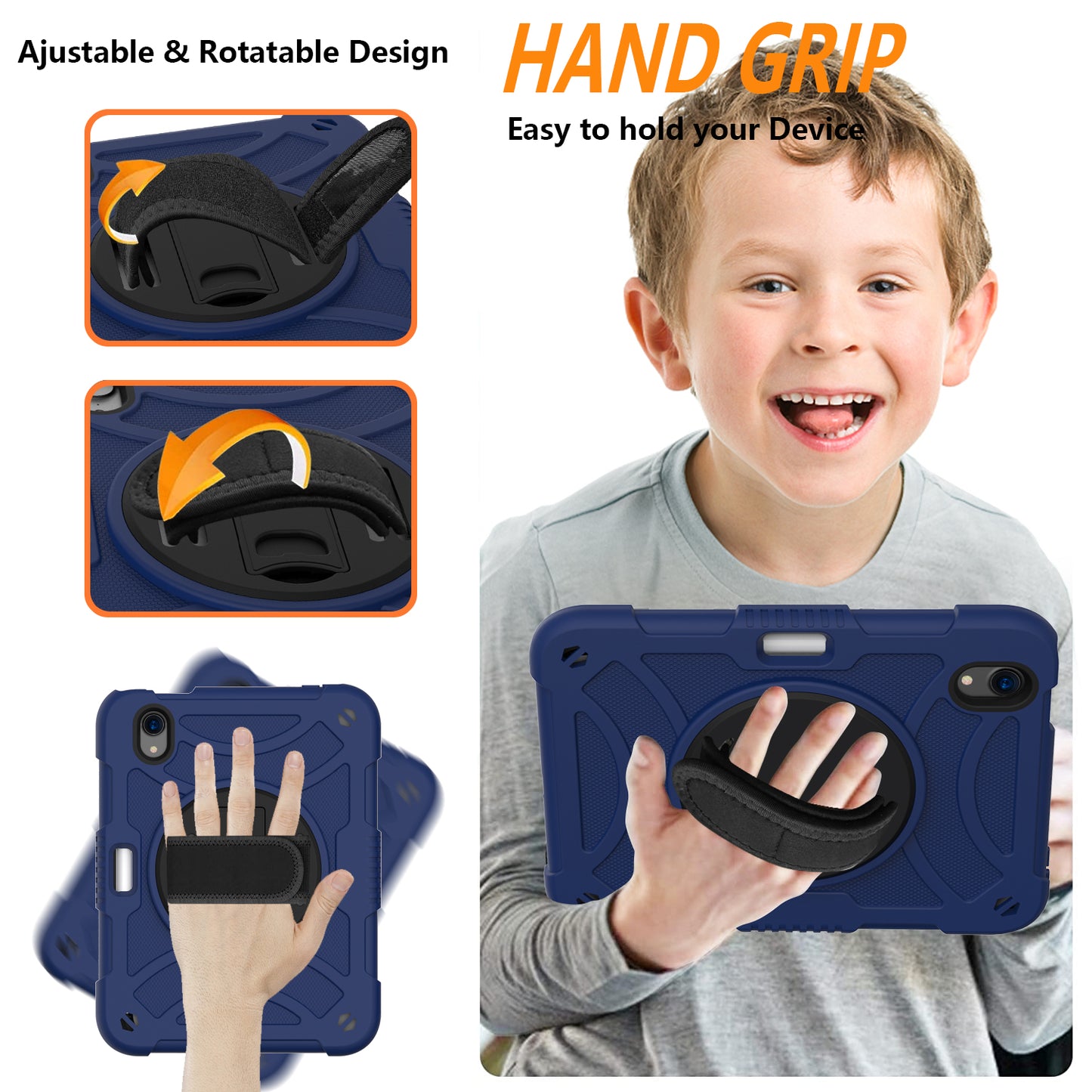 For iPad mini (2021) Silicone+PC Protective Cover Rotating Kickstand Shockproof Tablet Case with Pencil Holder