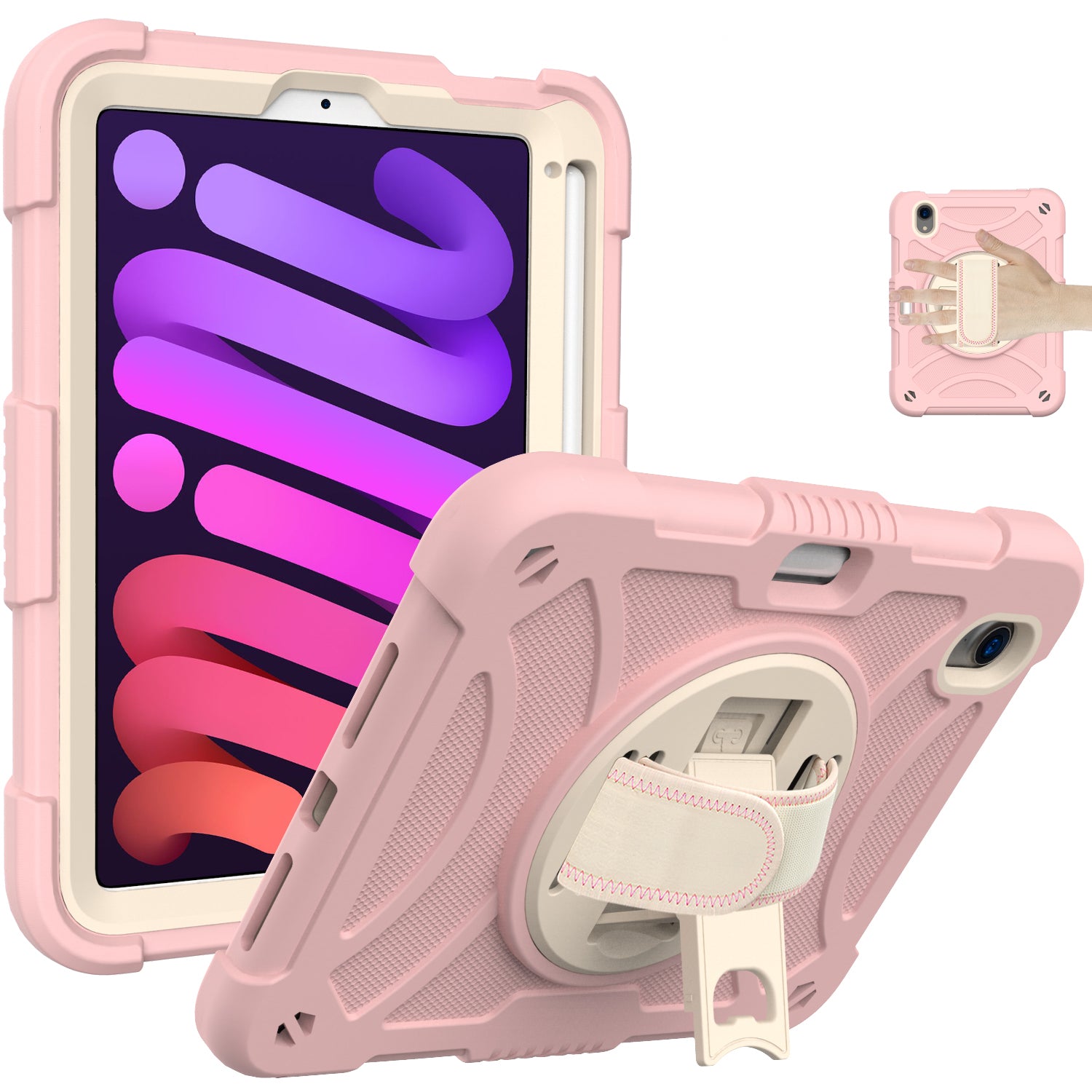 For iPad mini (2021) Silicone+PC Protective Cover Rotating Kickstand Shockproof Tablet Case with Pencil Holder