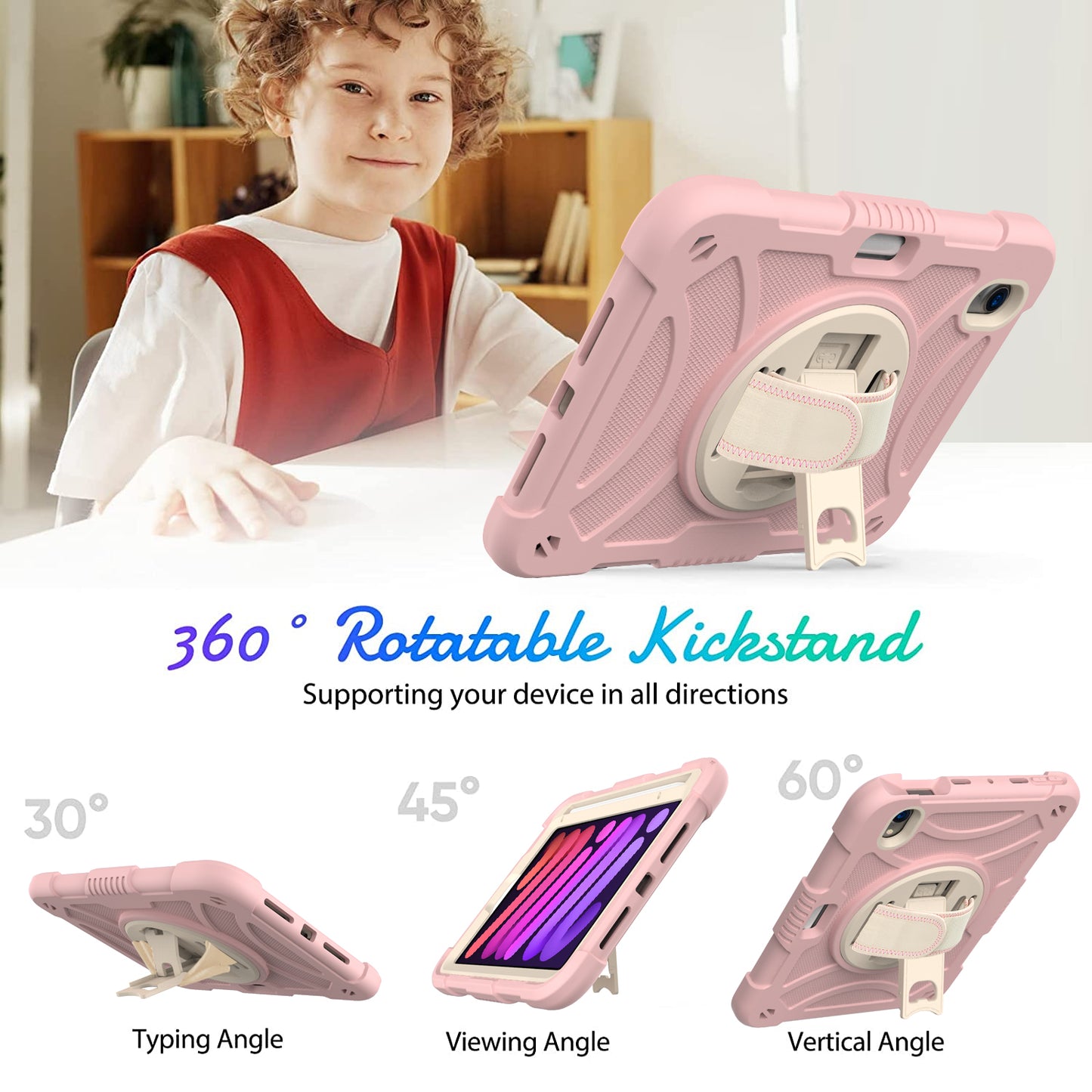 For iPad mini (2021) Silicone+PC Protective Cover Rotating Kickstand Shockproof Tablet Case with Pencil Holder