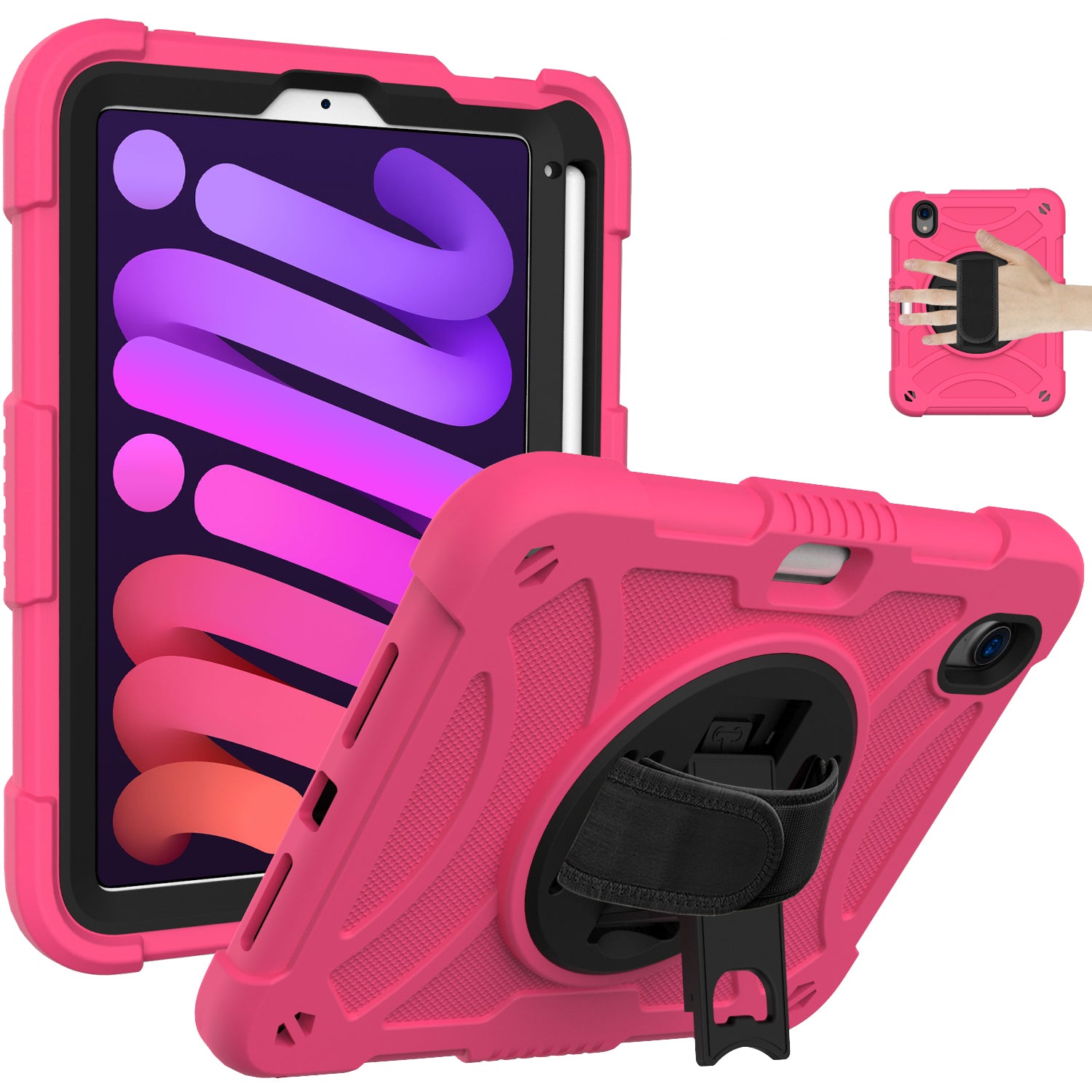 For iPad mini (2021) Silicone+PC Protective Cover Rotating Kickstand Shockproof Tablet Case with Pencil Holder