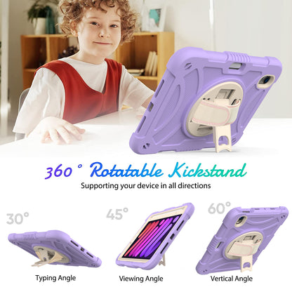 For iPad mini (2021) Silicone+PC Protective Cover Rotating Kickstand Shockproof Tablet Case with Pencil Holder