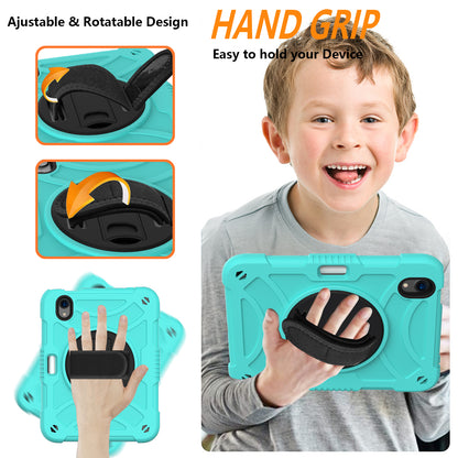 For iPad mini (2021) Tablet Case Silicone+PC Rotating Kickstand Cover with Pencil Holder / Shoulder Strap