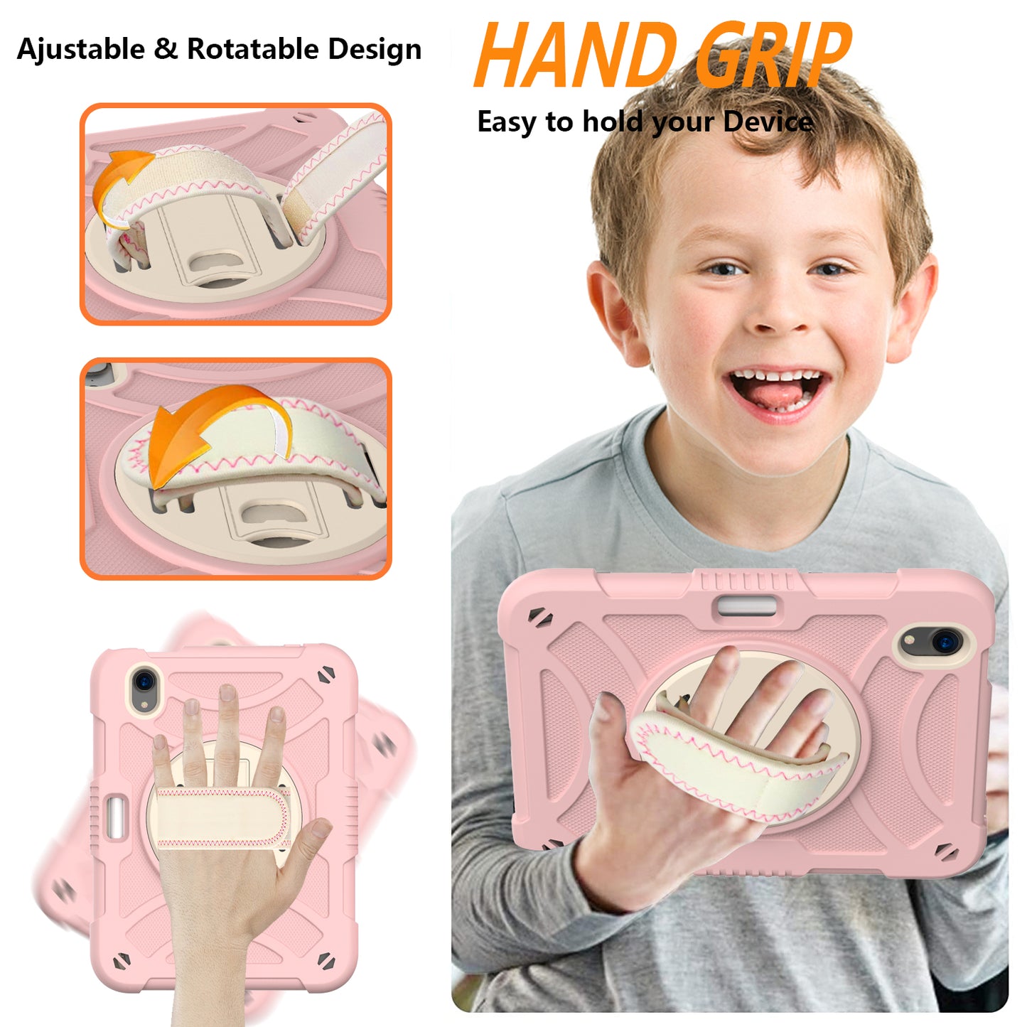 For iPad mini (2021) Tablet Case Silicone+PC Rotating Kickstand Cover with Pencil Holder / Shoulder Strap