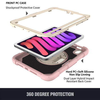 For iPad mini (2021) Tablet Case Silicone+PC Rotating Kickstand Cover with Pencil Holder / Shoulder Strap