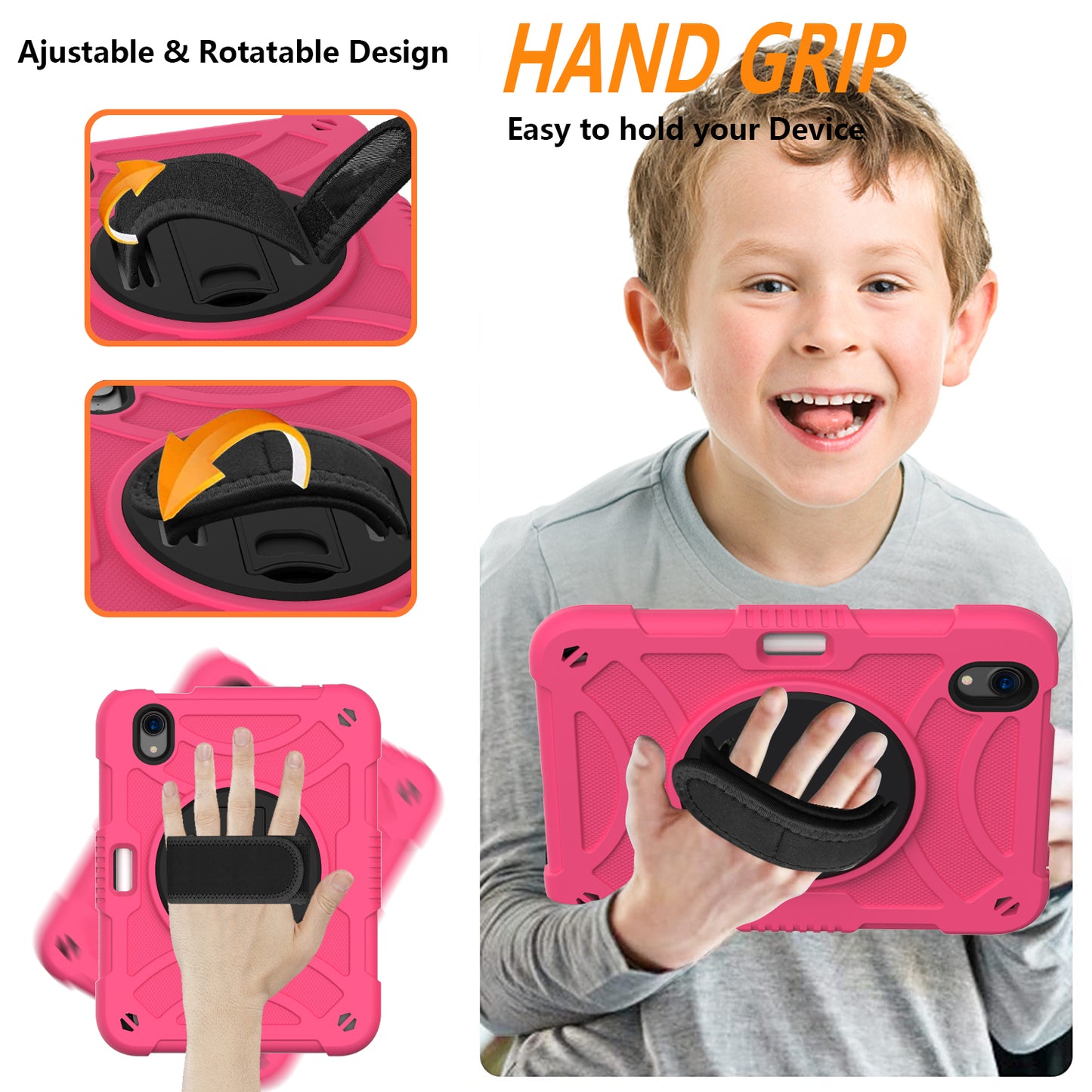 For iPad mini (2021) Tablet Case Silicone+PC Rotating Kickstand Cover with Pencil Holder / Shoulder Strap