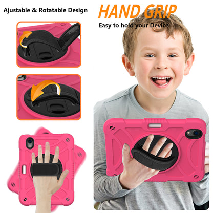 For iPad mini (2021) Tablet Case Silicone+PC Rotating Kickstand Cover with Pencil Holder / Shoulder Strap