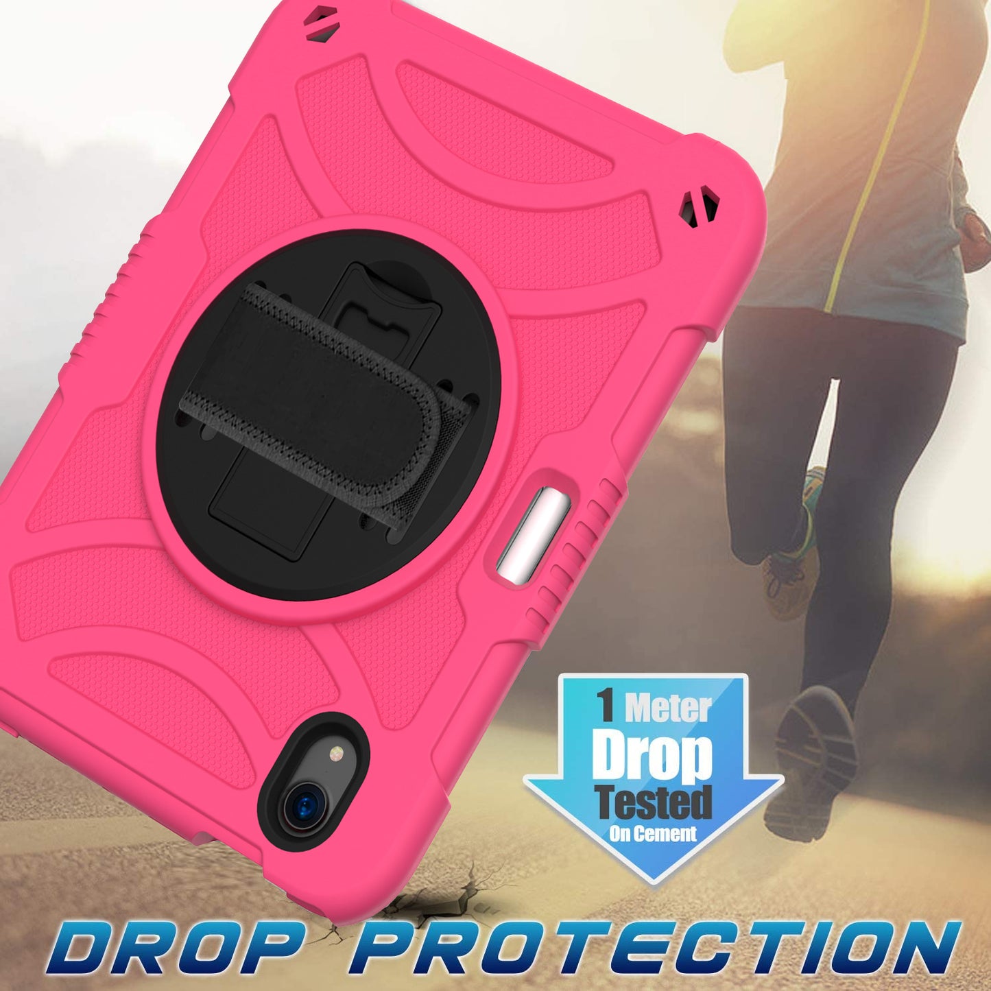 For iPad mini (2021) Tablet Case Silicone+PC Rotating Kickstand Cover with Pencil Holder / Shoulder Strap