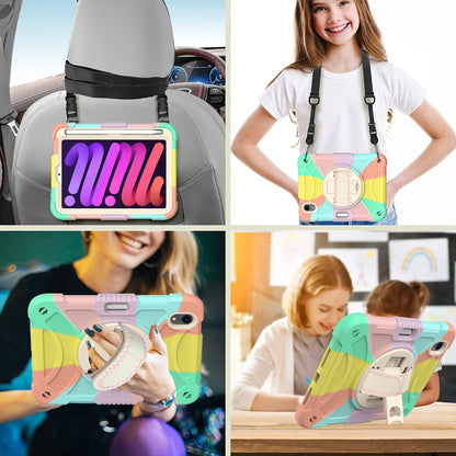 For iPad mini (2021) Tablet Case Silicone+PC Rotating Kickstand Cover with Pencil Holder / Shoulder Strap