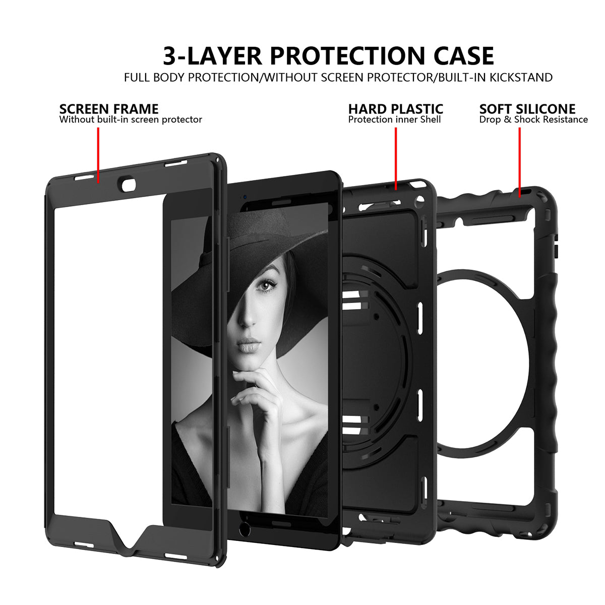 For iPad 10.2 (2021) / (2020) / (2019) Rotating Kickstand Tablet Case Silicone+PC Anti-drop Tablet Cover