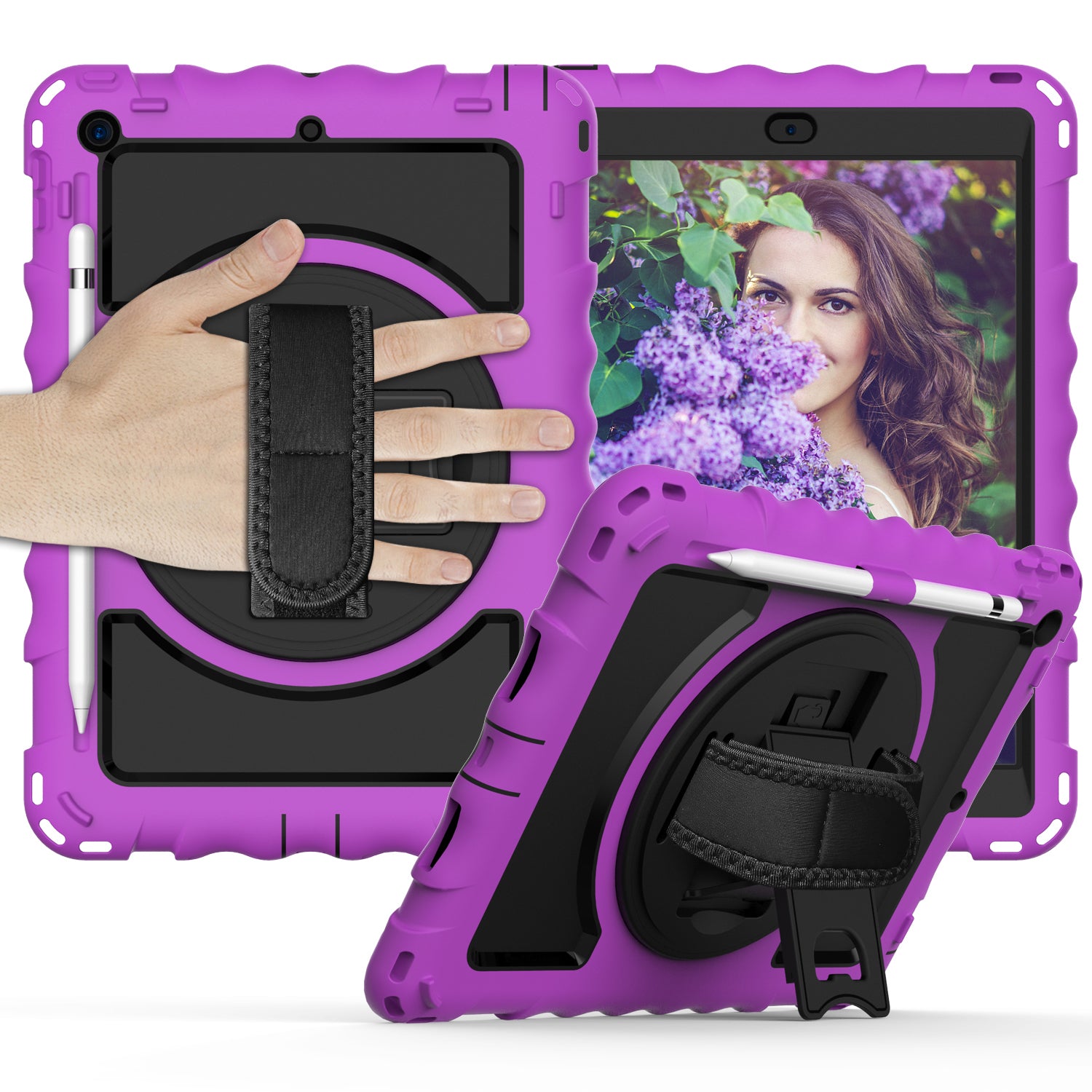 For iPad 10.2 (2021) / (2020) / (2019) Rotating Kickstand Tablet Case Silicone+PC Anti-drop Tablet Cover
