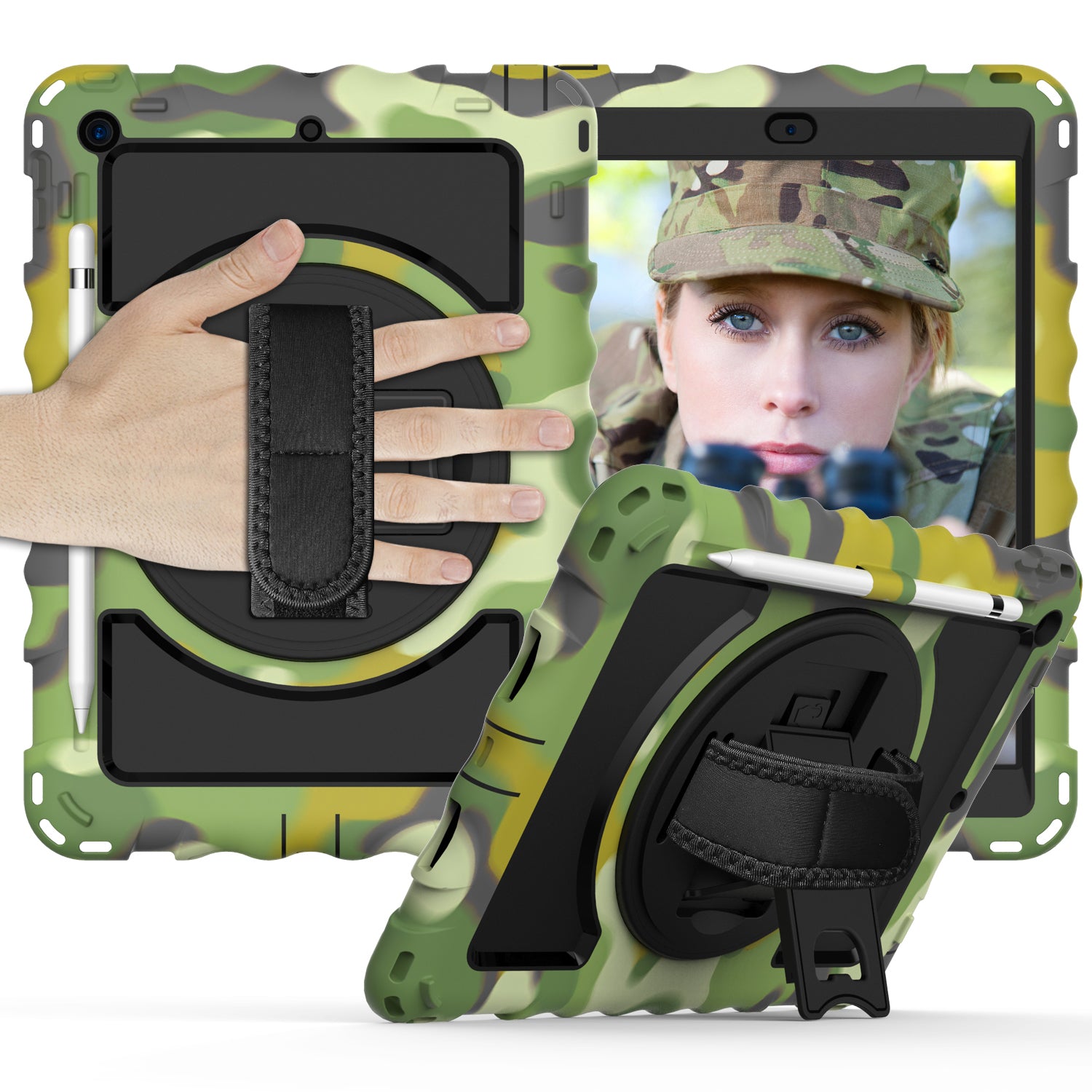 For iPad 10.2 (2021) / (2020) / (2019) Rotating Kickstand Tablet Case Silicone+PC Anti-drop Tablet Cover